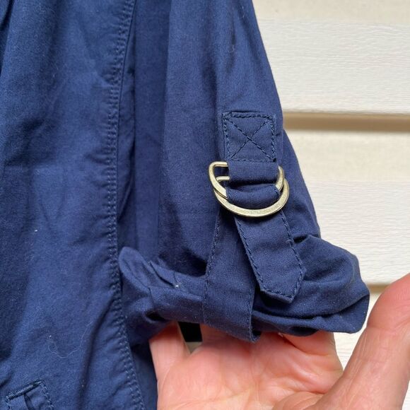 Charter Club dark blue light jacket, side pockets, gold tone buttons, M - Picture 2 of 8